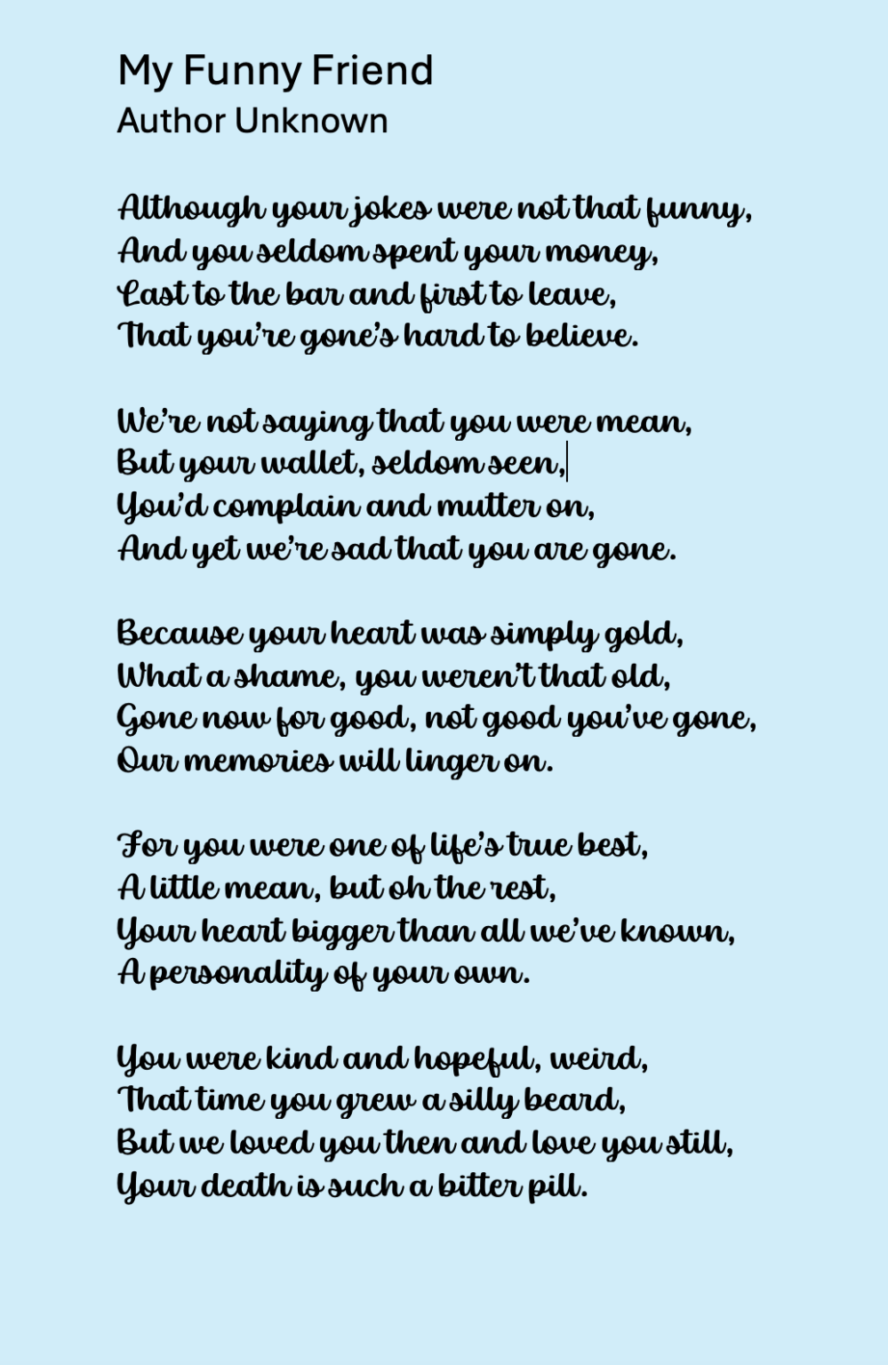 All The Best... Humorous Poems For A Funeral. - All The Best Celebrant